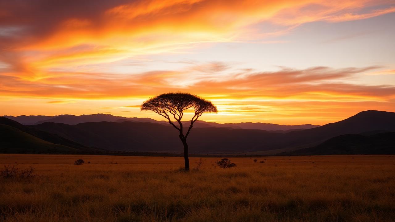 Landschap van Eswatini — savanne en bergen bij zonsondergang